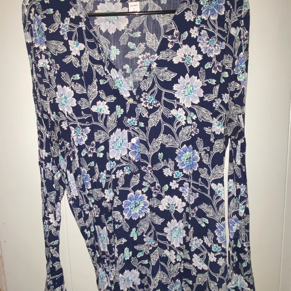 Floral V-Neck Buttons Long Sleeve Blouse